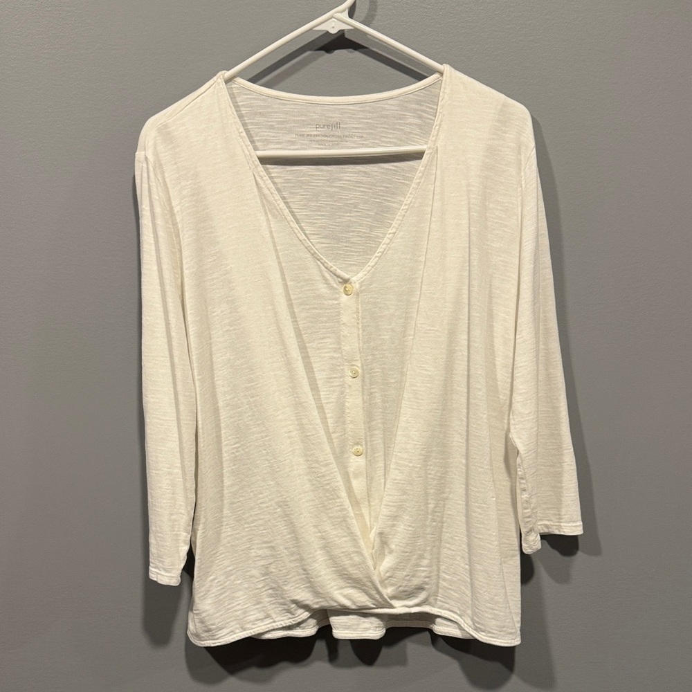 Purejill J. Jill Cotton Cross Front Top, Women’s Size medium shirt. White